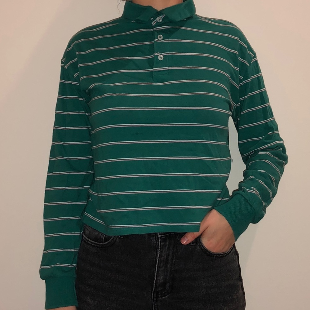 Cropped Polo with Baby Pink & White Mini-Stripes